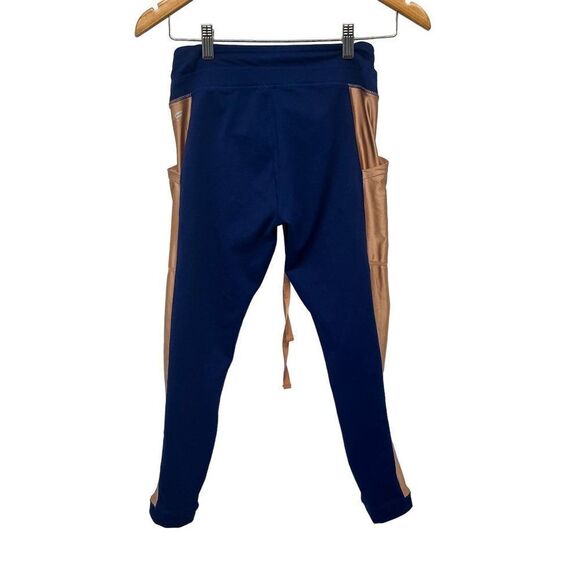 Fabletics Powerhold Define Mid Rise Jogger Style Gold Stripe Blue Leggings - Picture 3 of 10